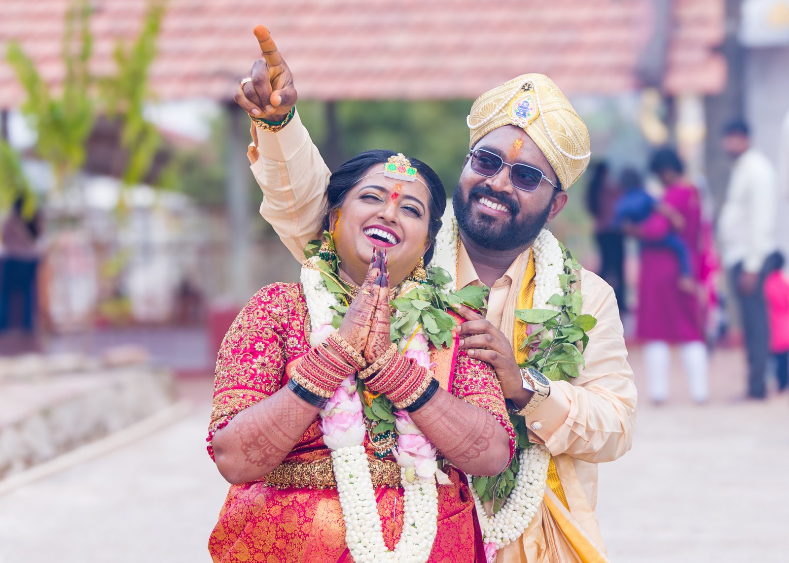 Bride and groom smiling together after their wedding ceremony